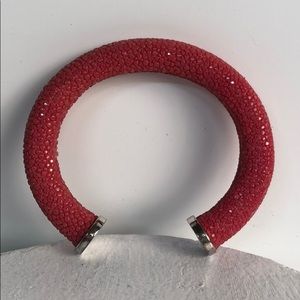 Red textured bracelet. Sterling silver.